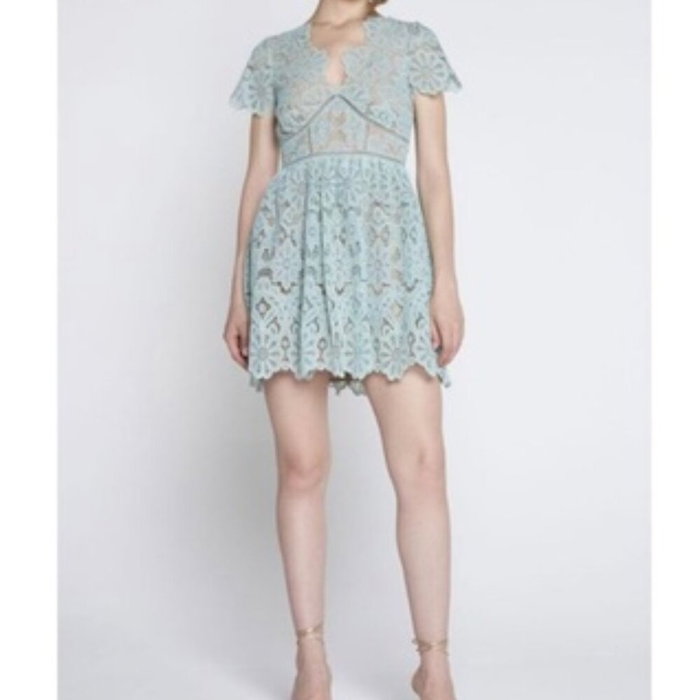 Self-Portrait Mint Floral Guipure Lace Mini Dress ~ S